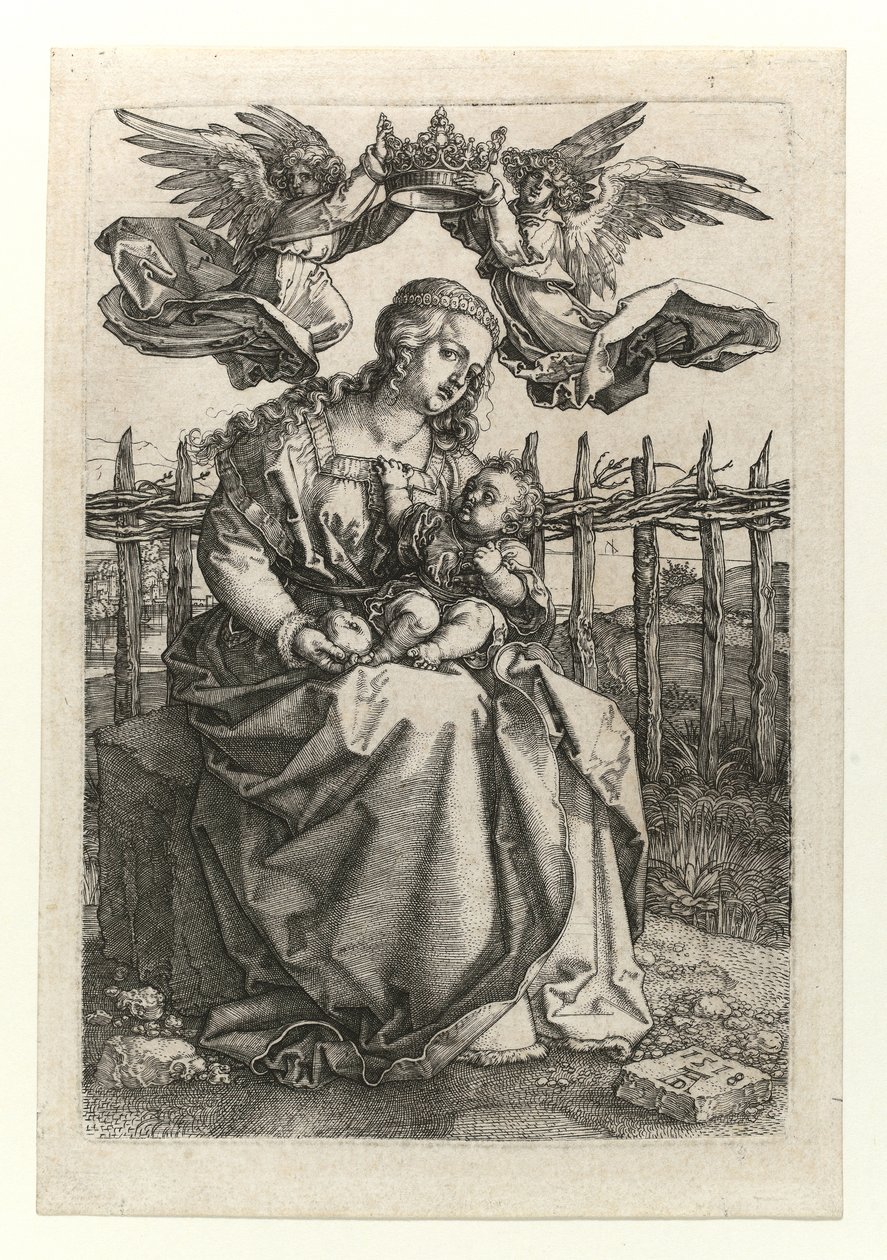 La Madonna y el Niño coronados por dos ángeles, 1518 de Albrecht Dürer