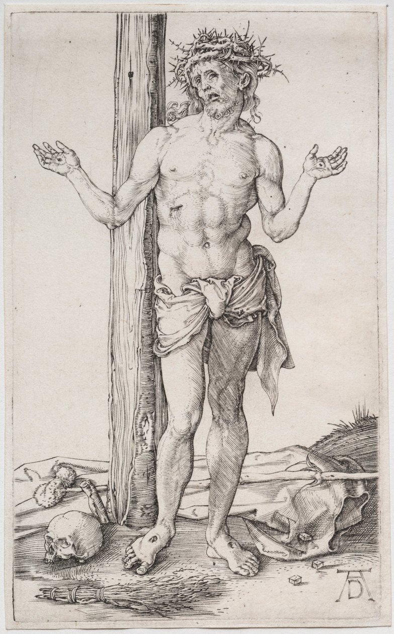 El hombre de los dolores de pie, con las manos levantadas, c. 1500 de Albrecht Dürer