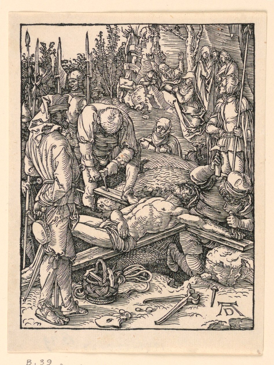 El Clavado en la Cruz, de la Serie La Pequeña Pasión de Albrecht Dürer