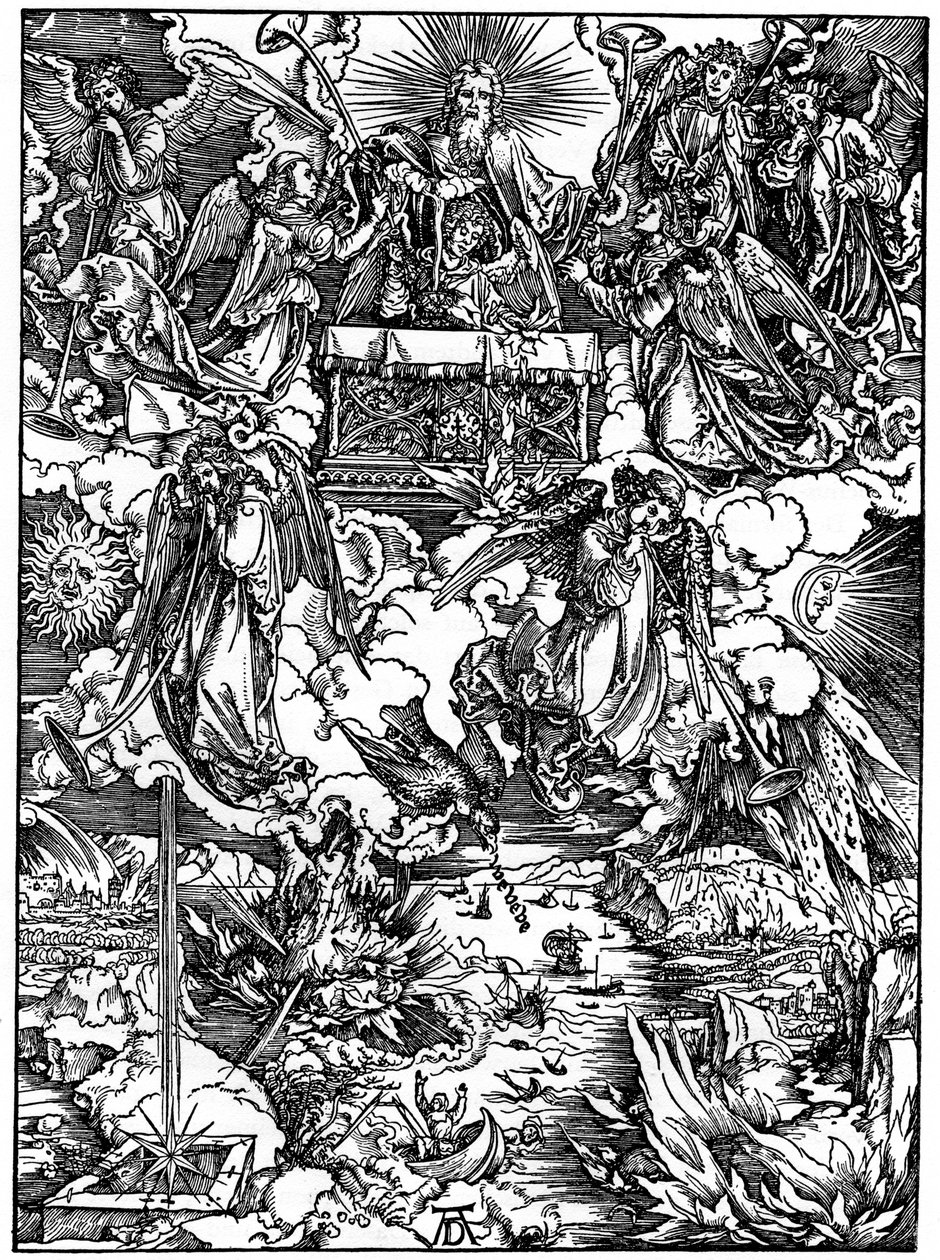 La apertura del séptimo sello, Los siete ángeles con las trompetas, 1498, 1936 de Albrecht Dürer
