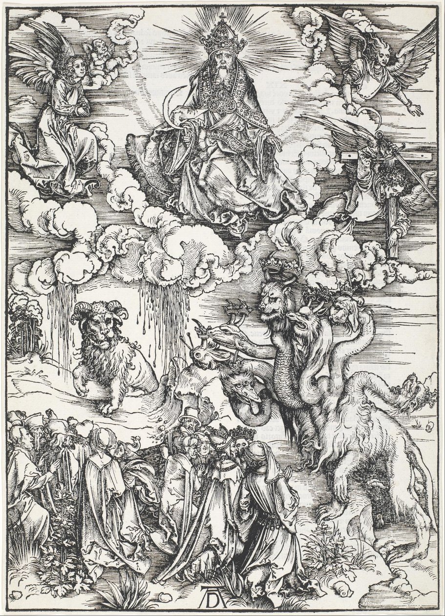 La bestia de siete cabezas y la bestia con cuernos de cordero de Albrecht Dürer