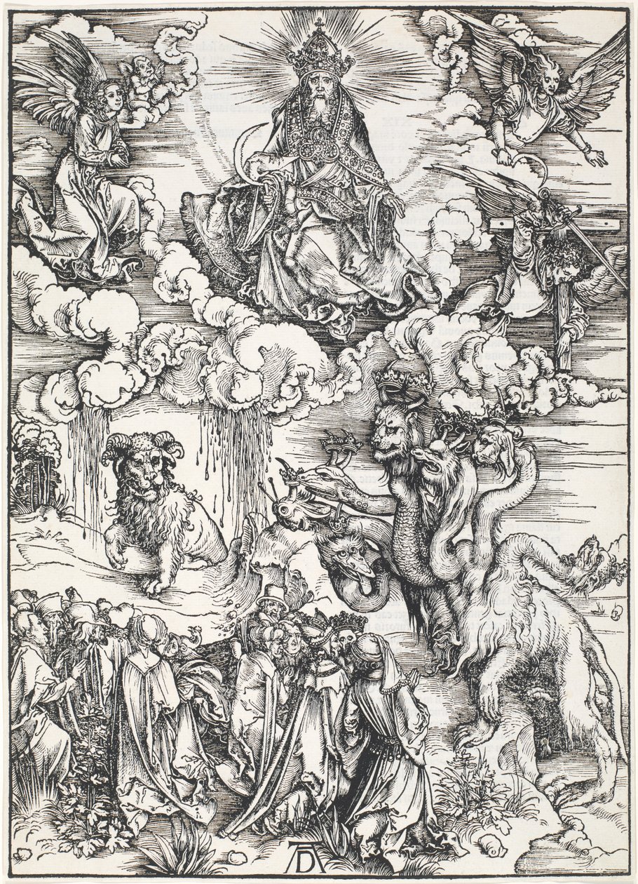 La Bestia de Siete Cabezas y la Bestia con Cuernos de Cordero, del Apocalipsis de San Juan, 1496-98 de Albrecht Dürer