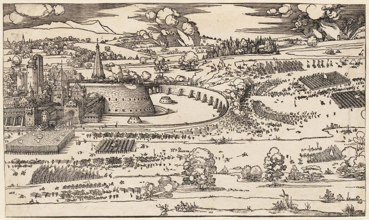 El asedio de una fortaleza (solo lado izquierdo, de 2 bloques) de Albrecht Dürer