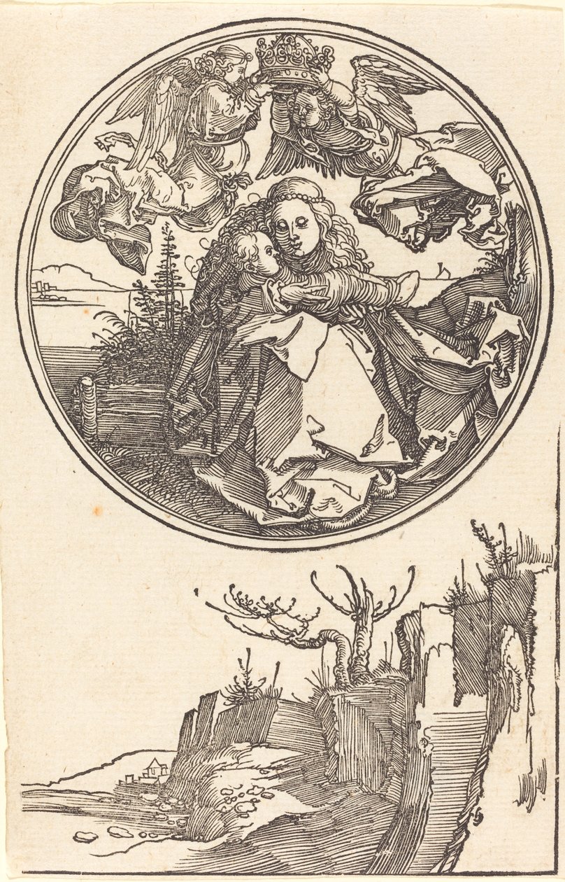 La Virgen Coronada por Dos Ángeles sobre un Paisaje de Albrecht Dürer