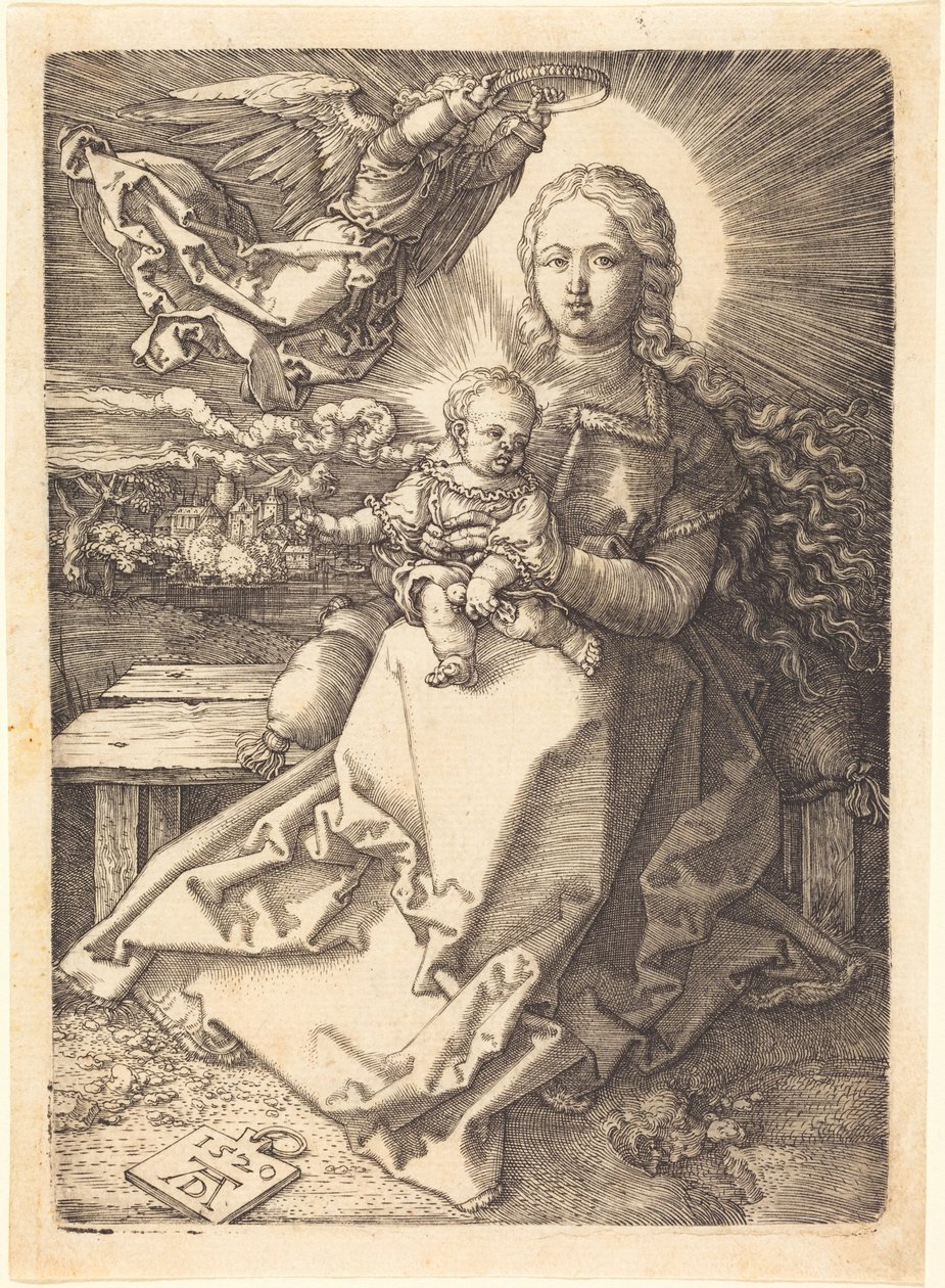 La Virgen con el Niño, coronados por un ángel de Albrecht Dürer