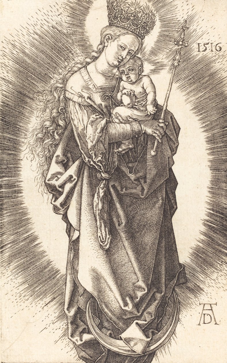 La Virgen y el Niño en una media luna con un cetro y una corona estrellada, 1516 de Albrecht Dürer