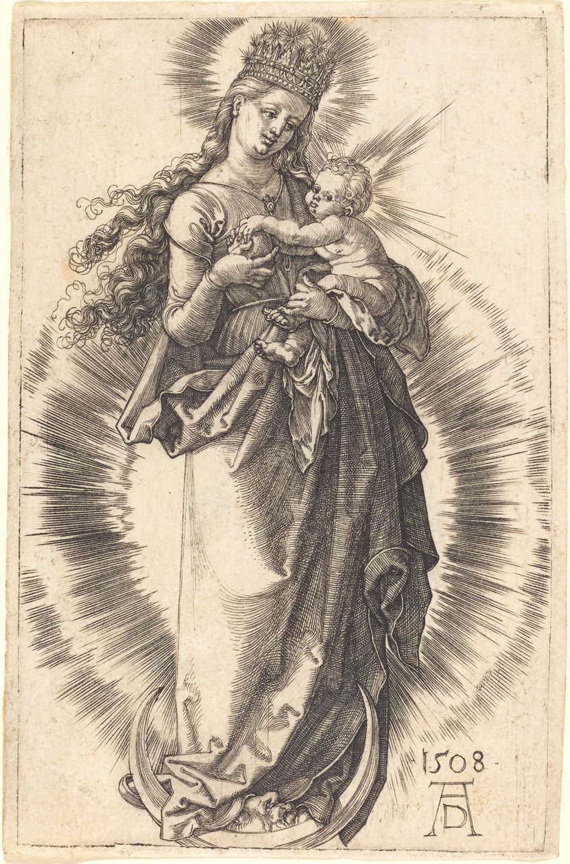La Virgen y el Niño en una media luna con una corona estrellada de Albrecht Dürer