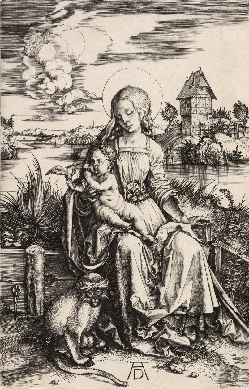 La Virgen y el Niño con el mono, c. 1498 de Albrecht Dürer