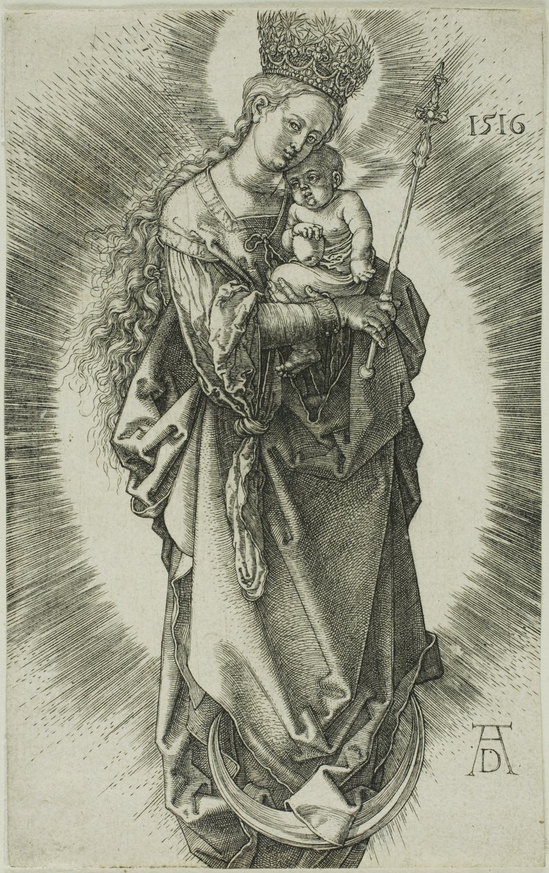 La Virgen en una Media Luna con una Corona de Estrellas y un Cetro de Albrecht Dürer