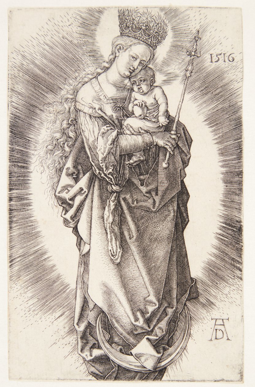 La Virgen en una media luna con una corona de estrellas y un cetro de Albrecht Dürer