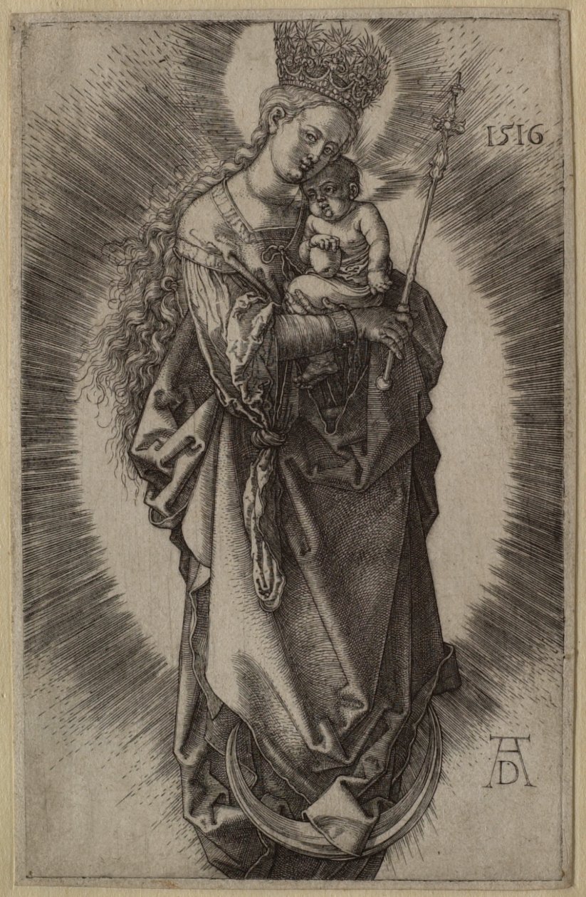 La Virgen sobre la media luna con cetro y corona estrellada de Albrecht Dürer
