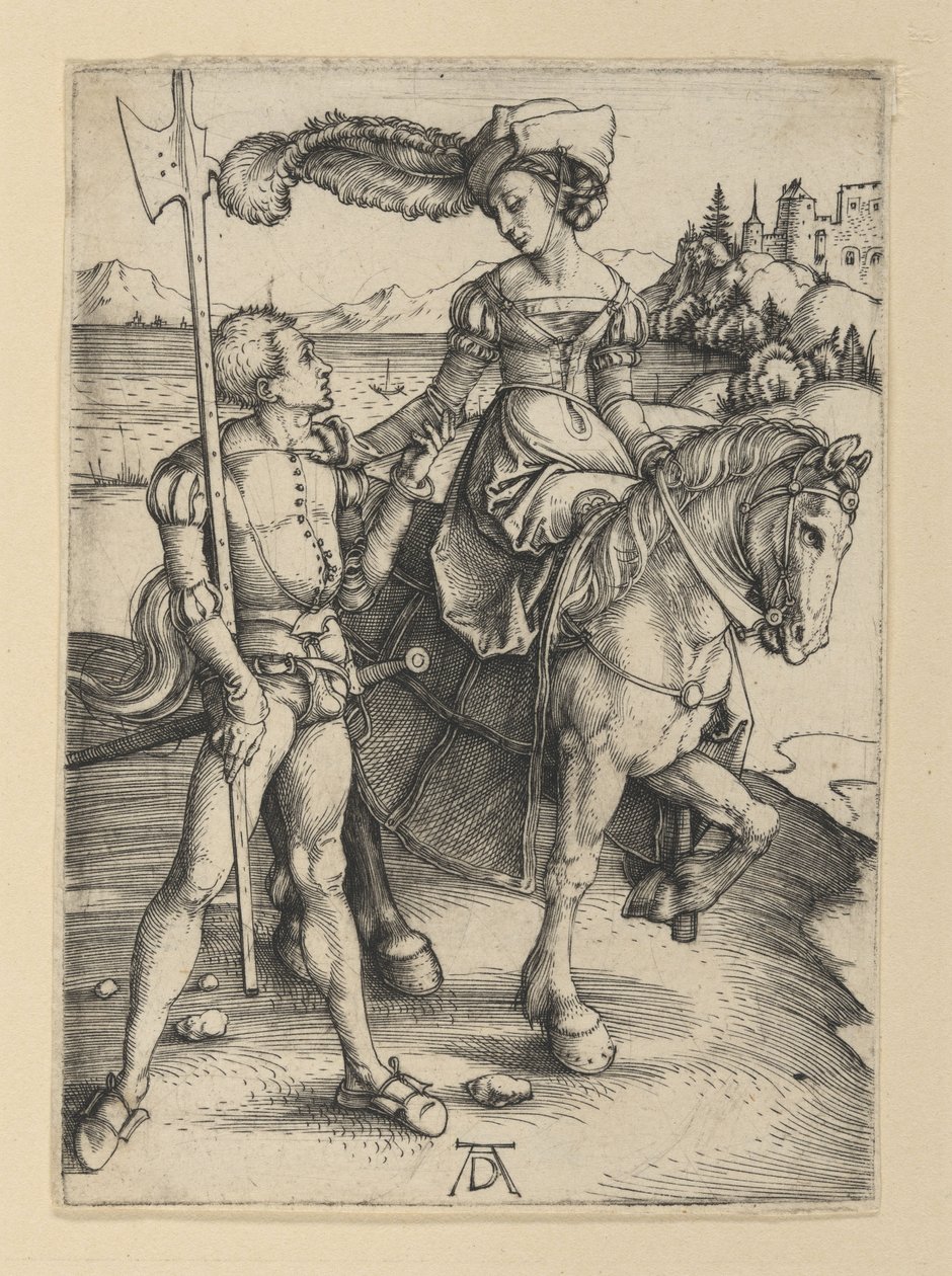 La joven dama a caballo y el lansquenete de Albrecht Dürer