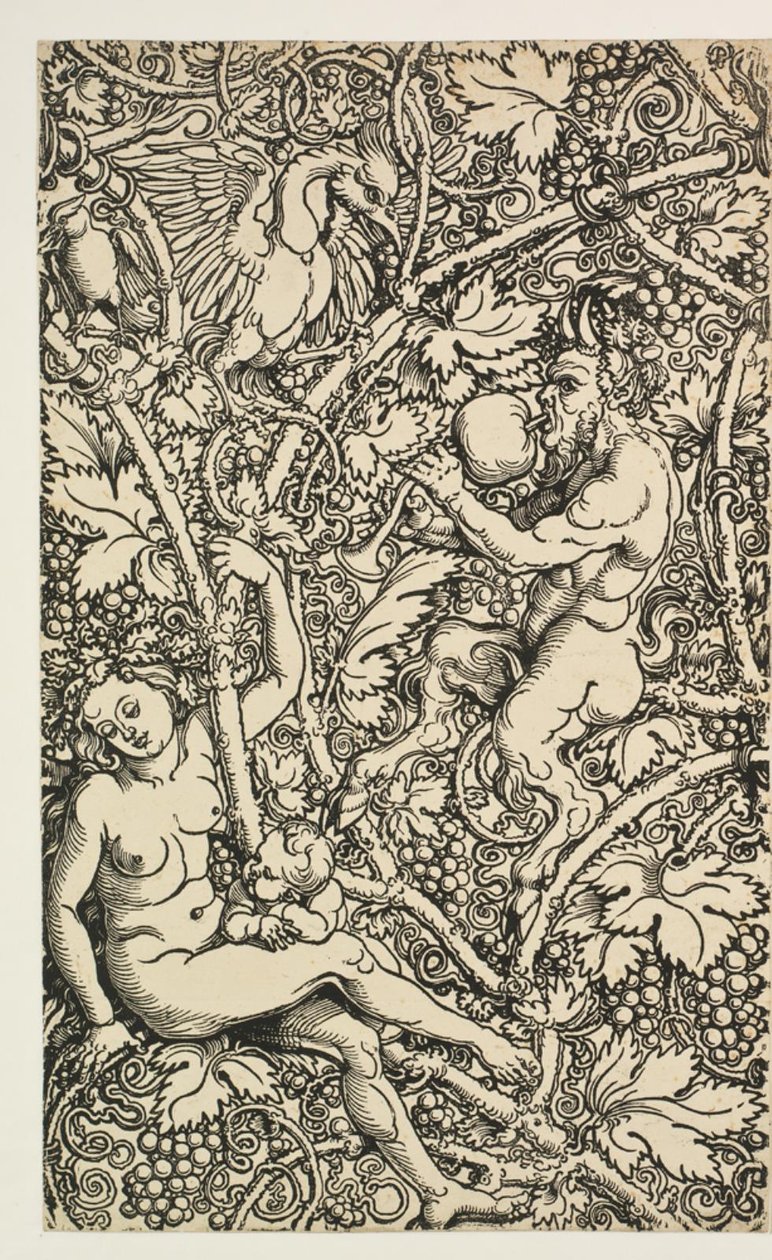 Dos diseños para tapiz con familia de sátiros de Albrecht Dürer
