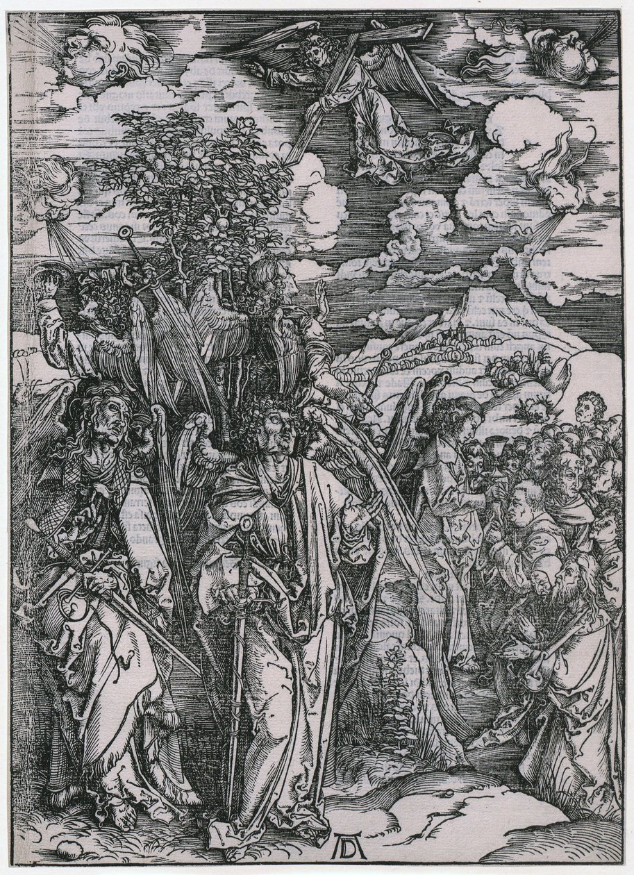 Cuatro ángeles que detienen los vientos / El sellado de los elegidos, V. Figura, lámina 7 de la serie «El Apocalipsis» de Albrecht Dürer