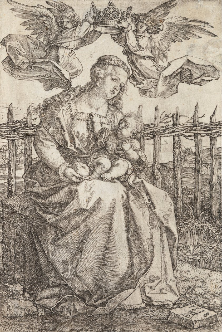 Virgen María coronada por dos ángeles de Albrecht Dürer