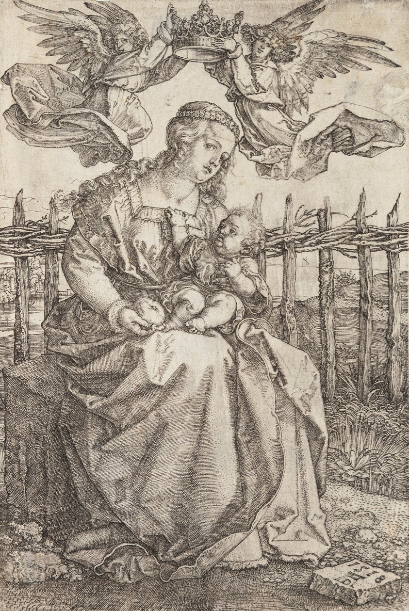 Virgen María Coronada por Dos Ángeles, 1518 de Albrecht Dürer