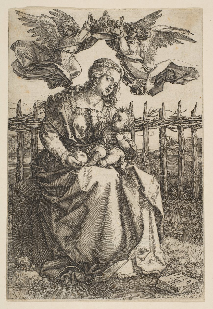 Virgen y Niño coronados por dos ángeles, 1518 de Albrecht Dürer
