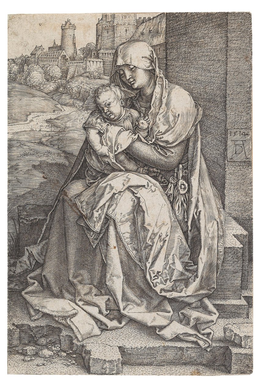Virgen y Niño Sentados junto al Muro, 1514 de Albrecht Dürer