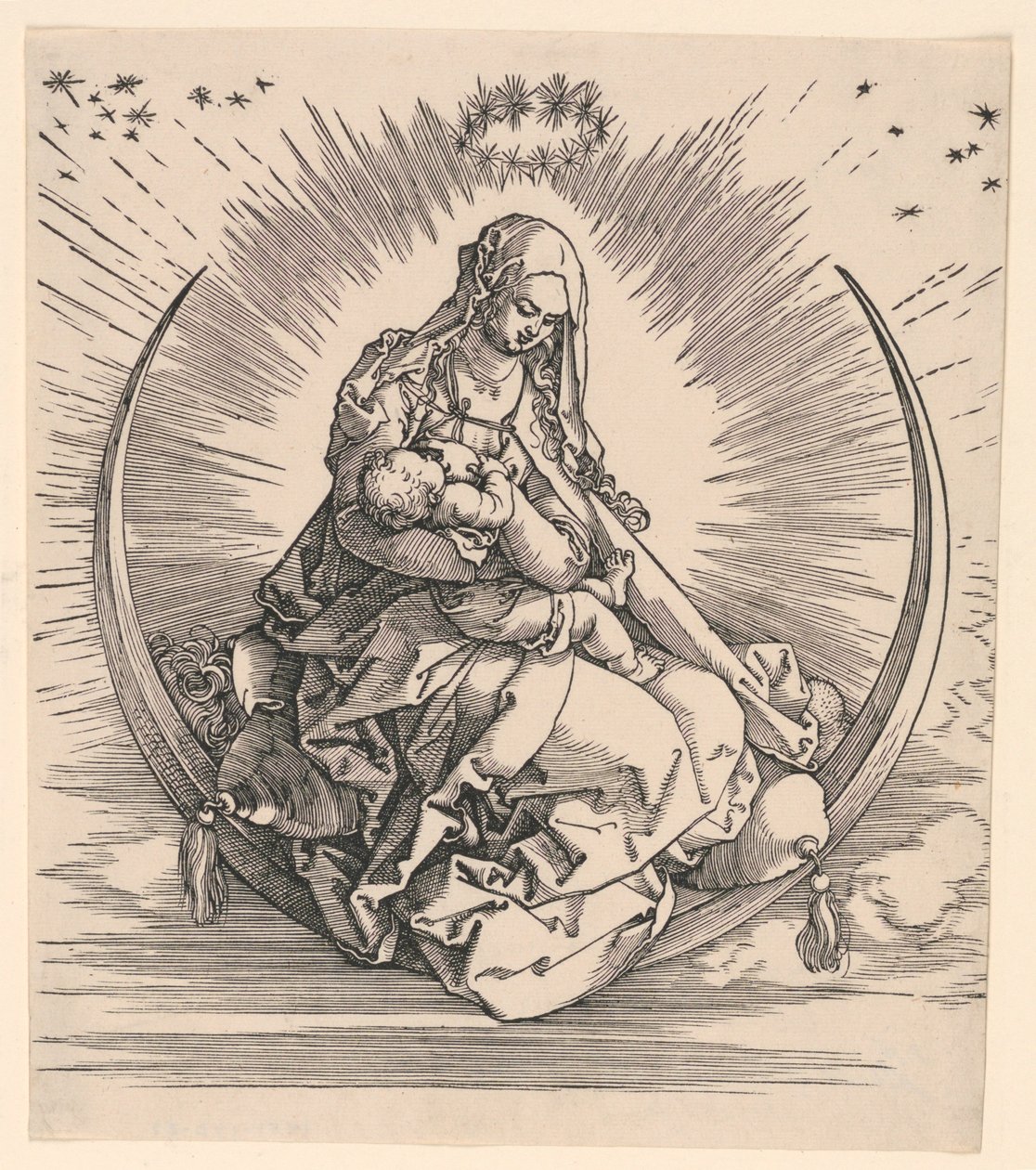 Virgen en el creciente (Página del título de la Vida de la Virgen) de Albrecht Dürer