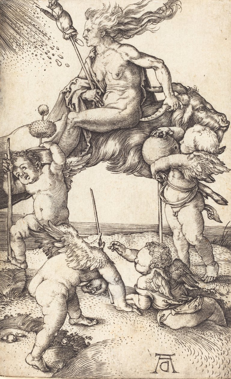 Bruja montando una cabra, c. 1500 de Albrecht Dürer