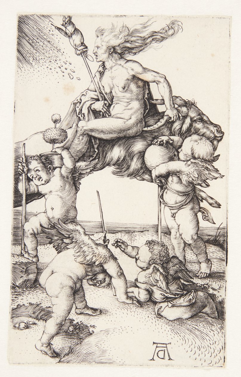 Bruja montando al revés en una cabra de Albrecht Dürer