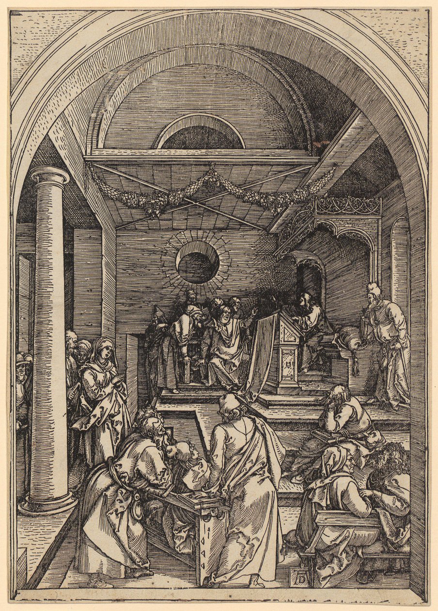 Jesús a los doce años en el templo, lámina 16 de la serie «La vida de María» de Albrecht Dürer