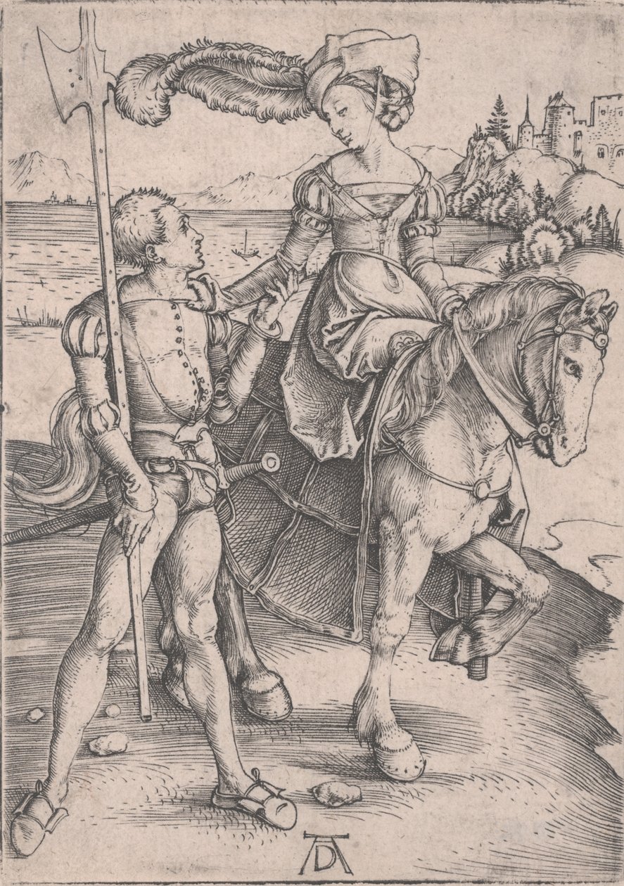 Una dama a caballo y un lansquenete de Albrecht Dürer