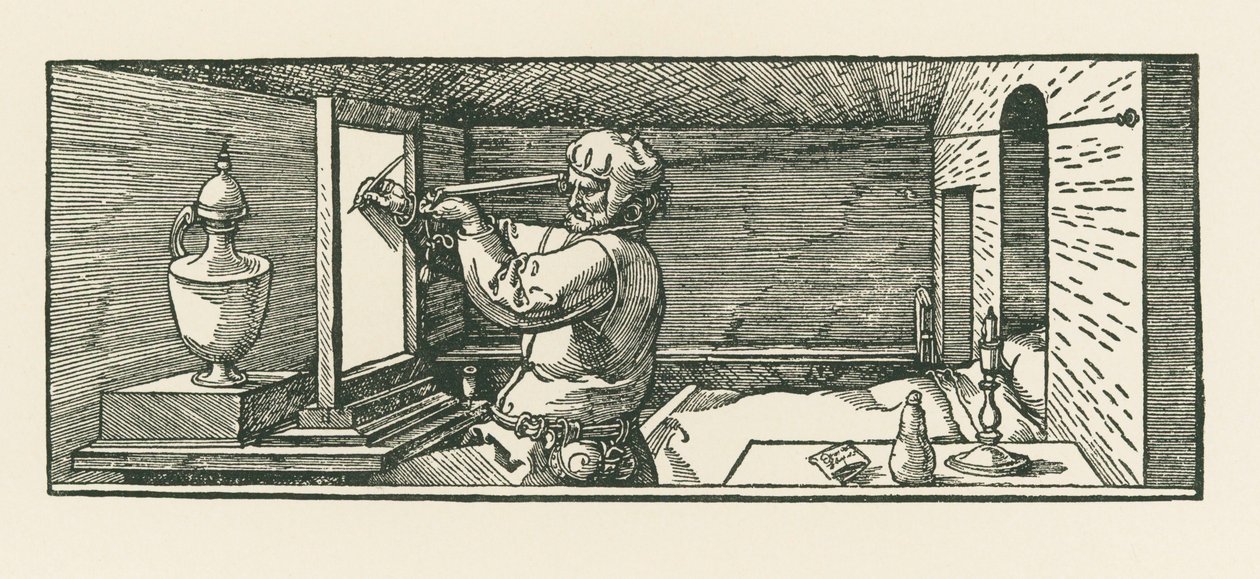 Un hombre dibujando una lata de Albrecht Dürer or Duerer