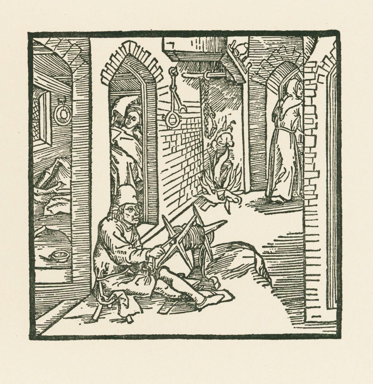 Un fabricante de cuerdas ve a un monje salir de la cámara de su esposa infiel de Albrecht Dürer or Duerer