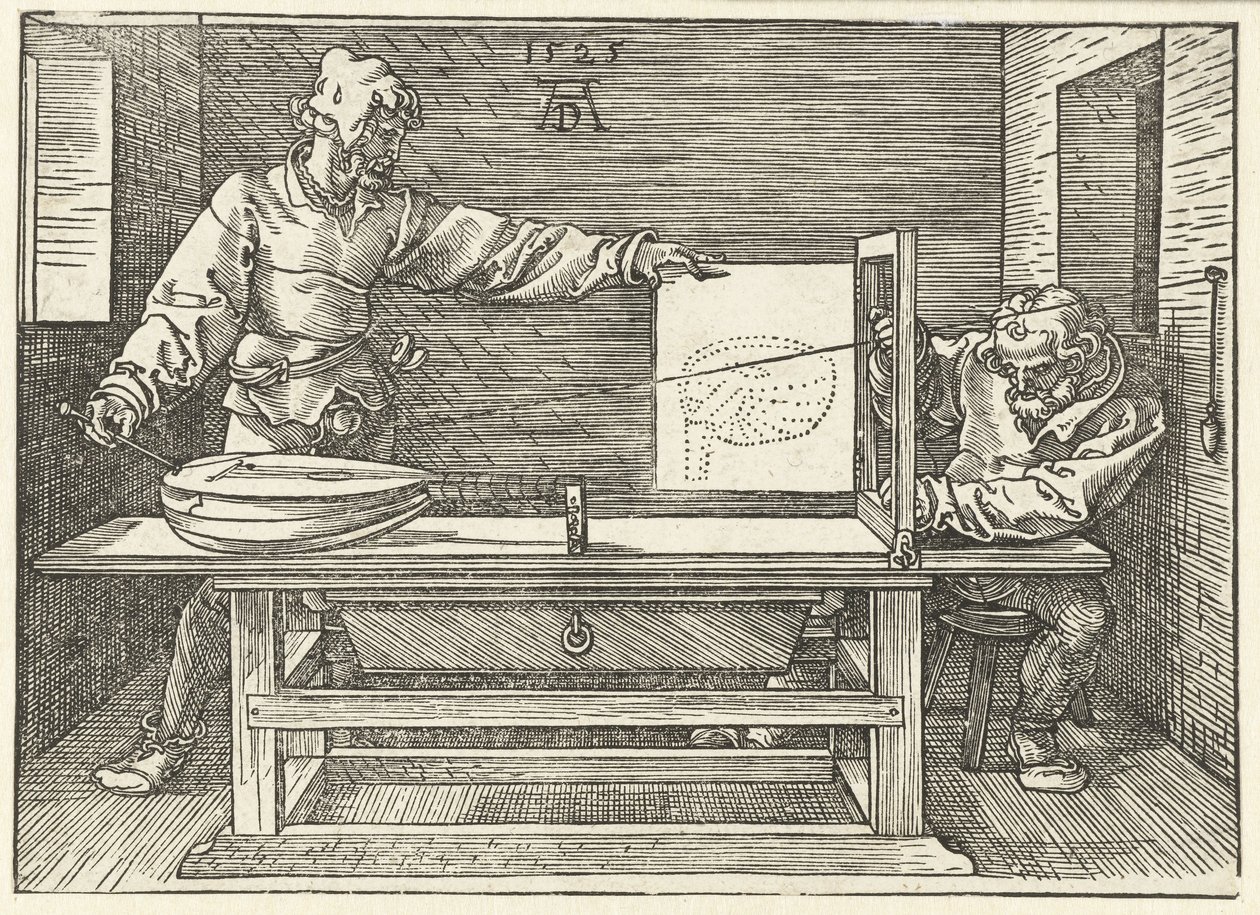 Artista dibujando un laúd de Albrecht Dürer or Duerer