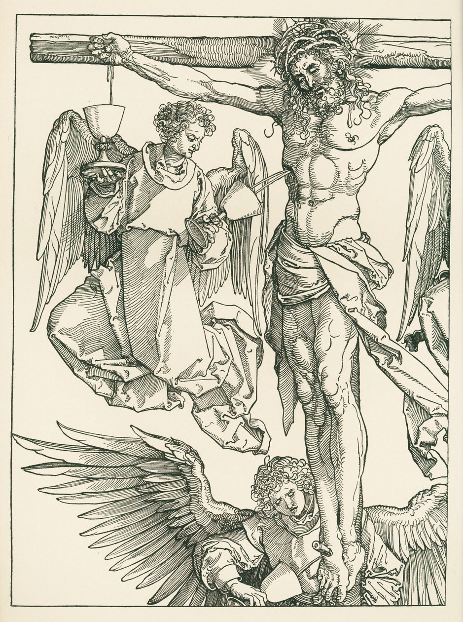 Cristo en la cruz con tres ángeles, c.1513-13 (xilografía) de Albrecht Dürer or Duerer