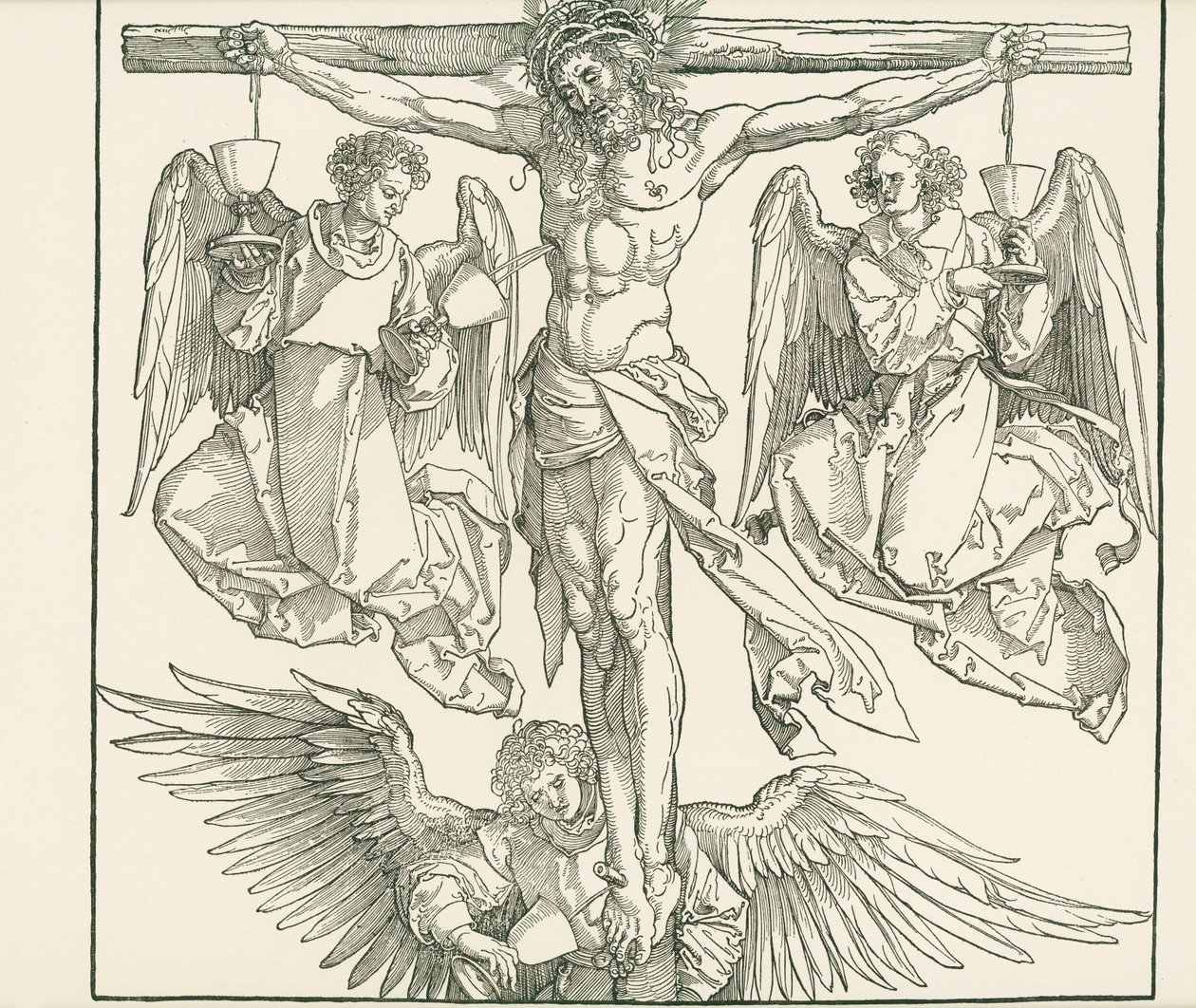 Cristo en la cruz con tres ángeles, c.1513 (xilografía) de Albrecht Dürer or Duerer