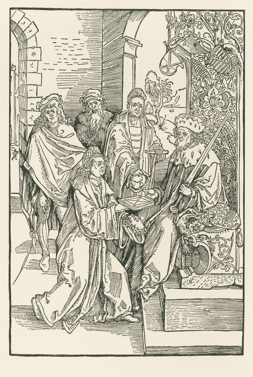 Conrad Celtes entrega su edición de las Comedias Roswitha al Elector Federico de Sajonia de Albrecht Dürer or Duerer
