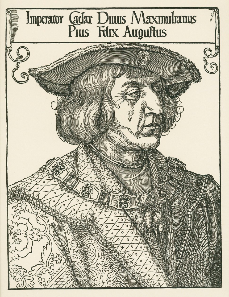Emperador Maximiliano I, c.1519 (xilografía) de Albrecht Dürer or Duerer