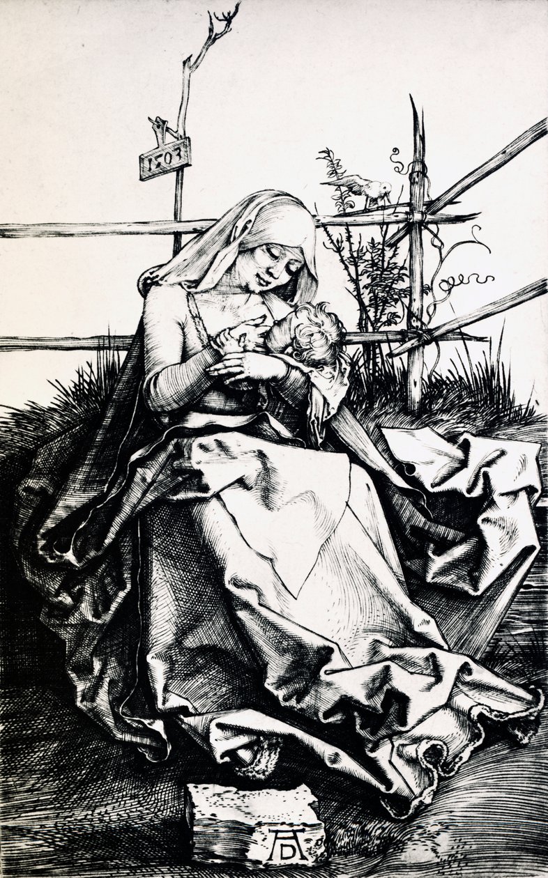 Madonna y Niño en una cerca de Albrecht Dürer