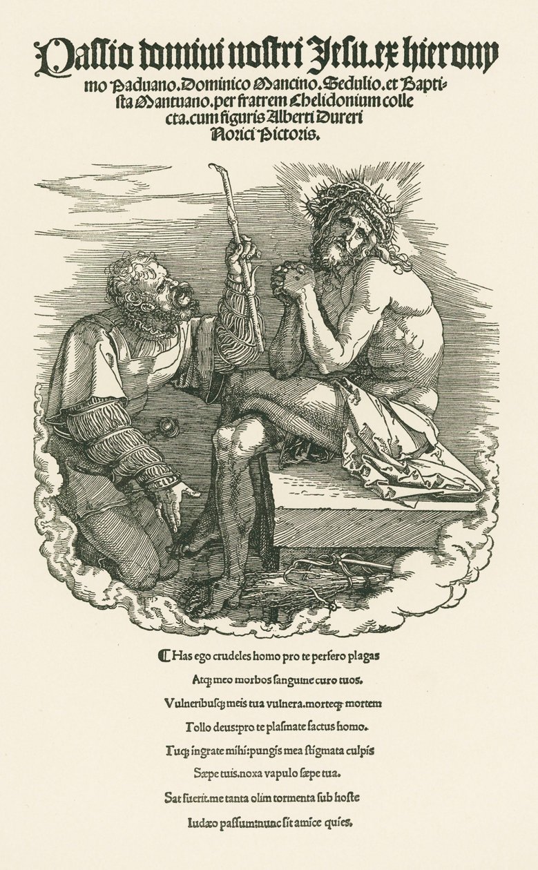 Varón de dolores burlado por un soldado, c.1511 (xilografía) de Albrecht Dürer or Duerer