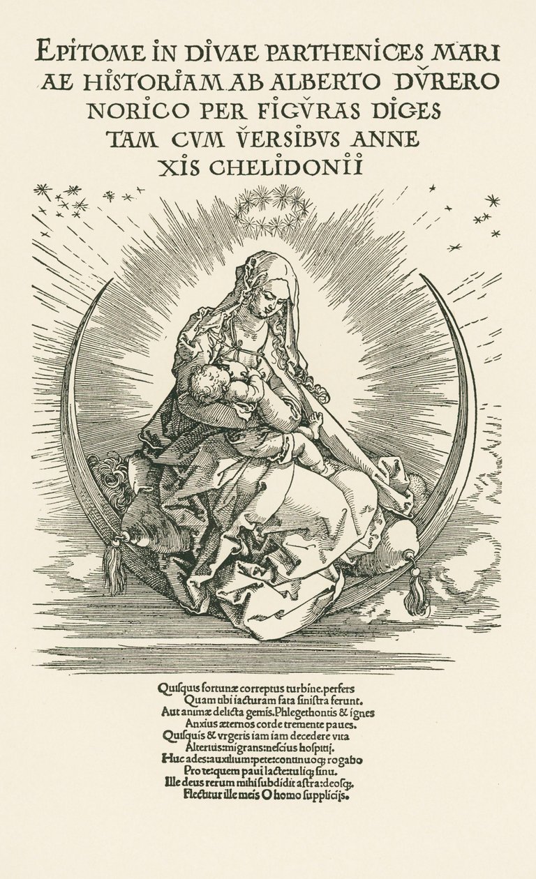 María Virgen con el Niño en la Gloria, c.1511 (xilografía) de Albrecht Dürer or Duerer