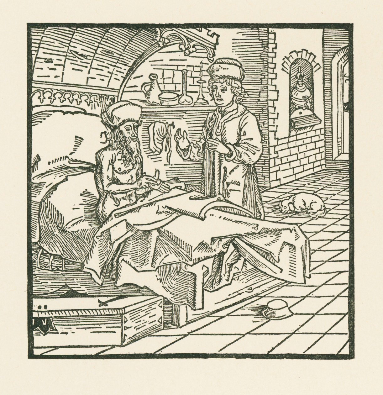 El Maestro Catón en su lecho de muerte da buenas instrucciones a su hijo de Albrecht Dürer or Duerer