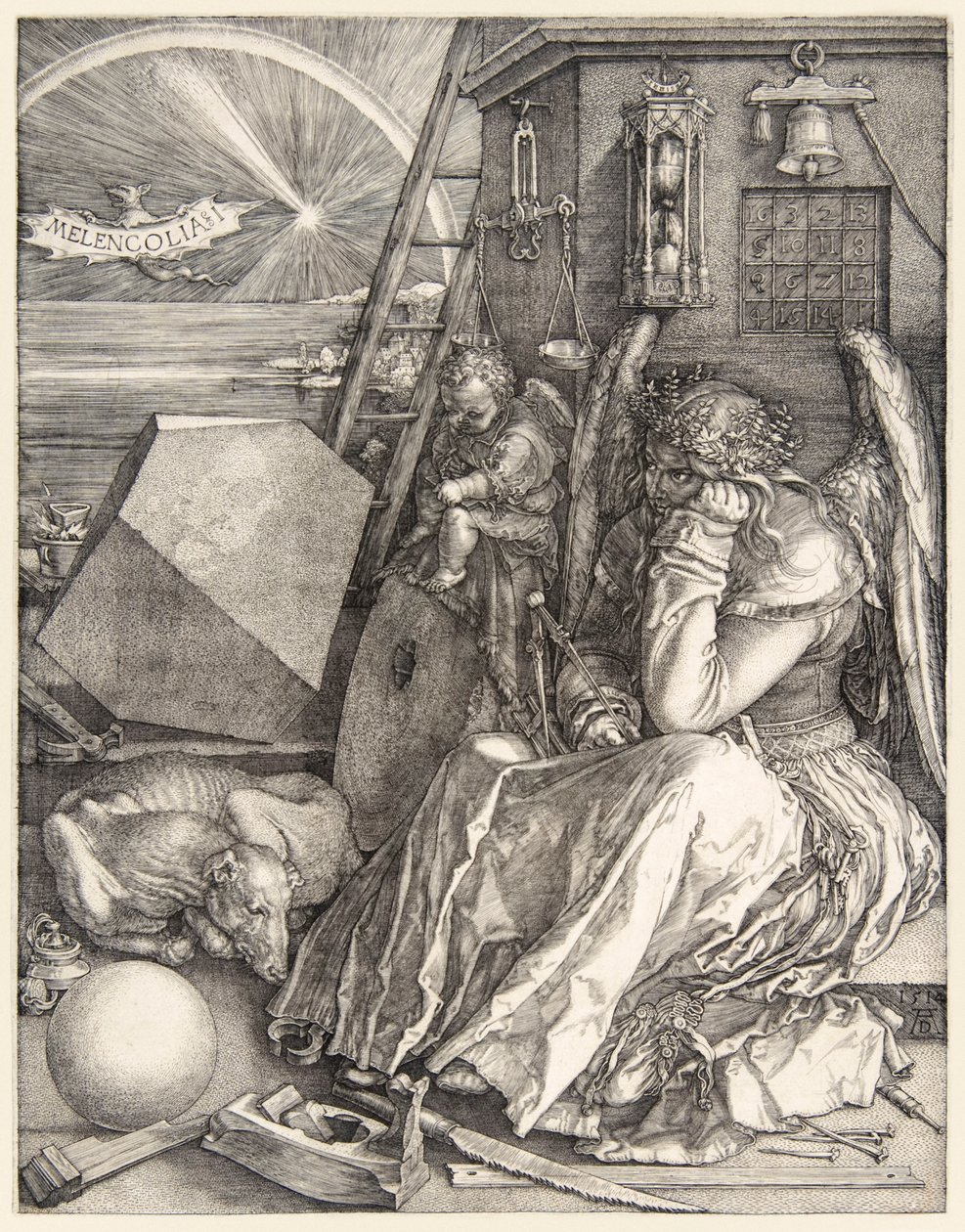 Melancolía I de Albrecht Dürer (1471-1528), una de sus 3 obras maestras de grabado completadas en 1514 de Albrecht Dürer