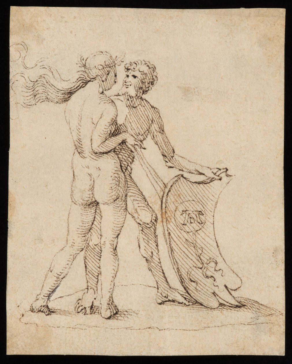 Mujer y hombre desnudos con el escudo de armas de Willibald Pirckheimer de Albrecht Dürer