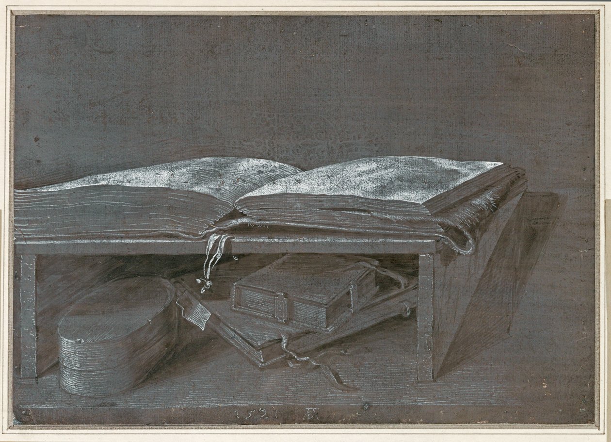 Libro abierto (dibujo a pincel sobre papel de estraza) de Albrecht Dürer or Duerer
