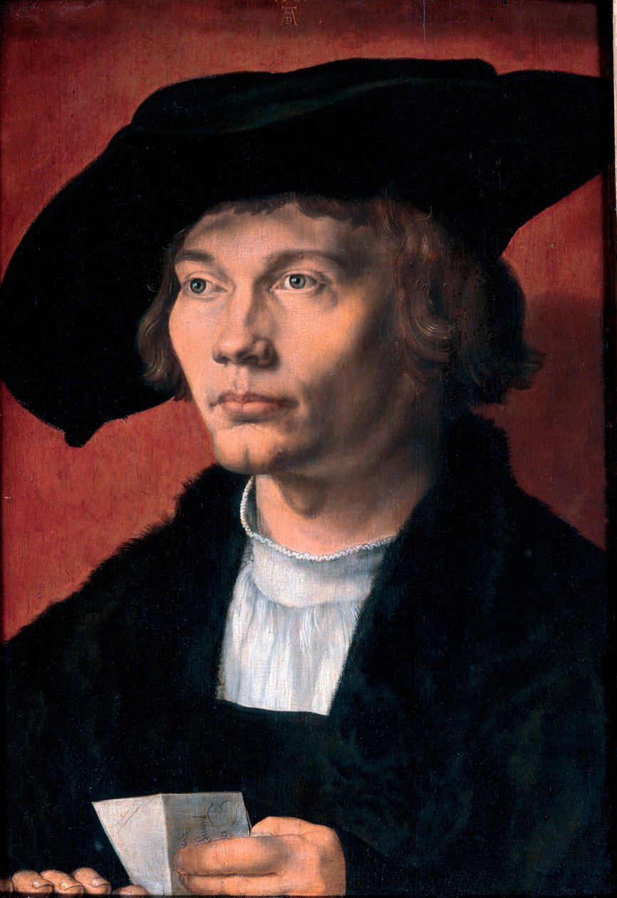 Retrato de Bernhard von Reesen, coleccionista de arte en 1490 - Retrato de Bernhard von Reesen - Pintura de Albrecht Durer (1471-1528) Óleo sobre madera 1521 (45,5x31,5cm) - Galería Estatal de Arte, Dresde de Albrecht Dürer
