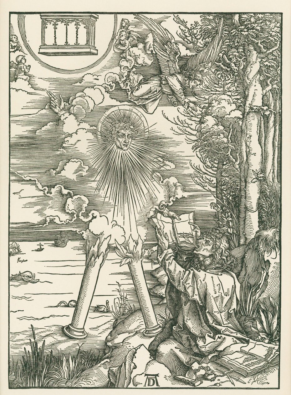 San Juan devorando el Libro presentado por el Ángel. El Apocalipsis de San Juan, c.1498 (xilografía) de Albrecht Dürer or Duerer