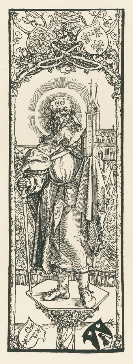 San Sebaldo en la columna, c.1501 (xilografía) de Albrecht Dürer or Duerer