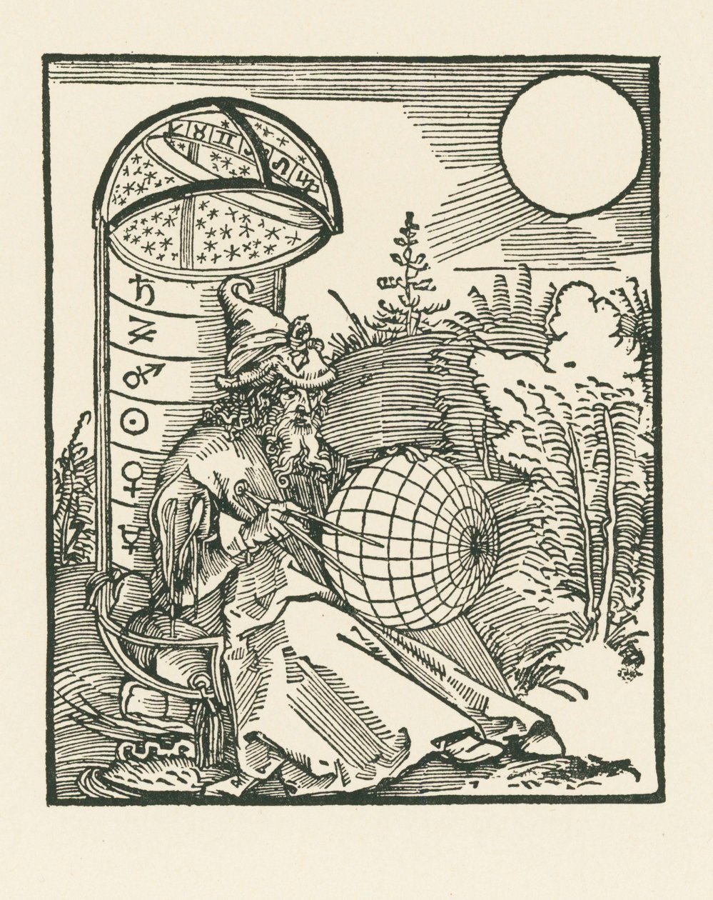 Astrónomo sentado sosteniendo un globo terráqueo de Albrecht Dürer or Duerer