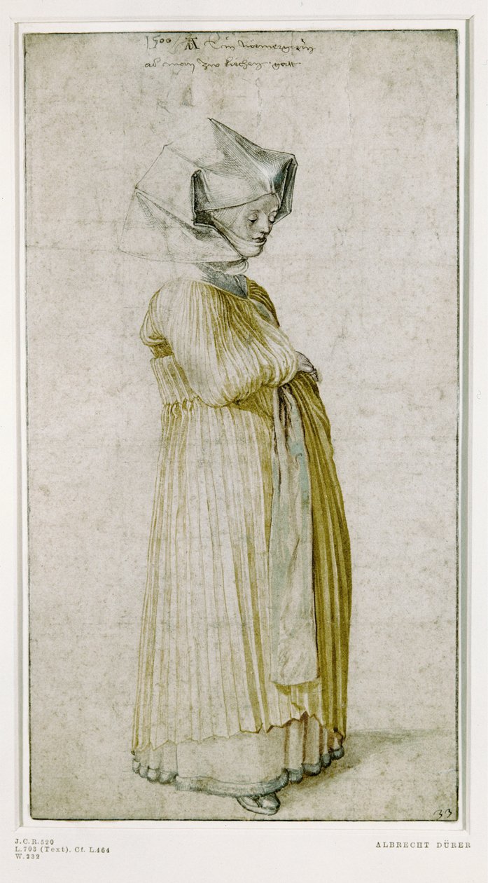 Estudio de un traje femenino (dibujo coloreado) de Albrecht Dürer or Duerer