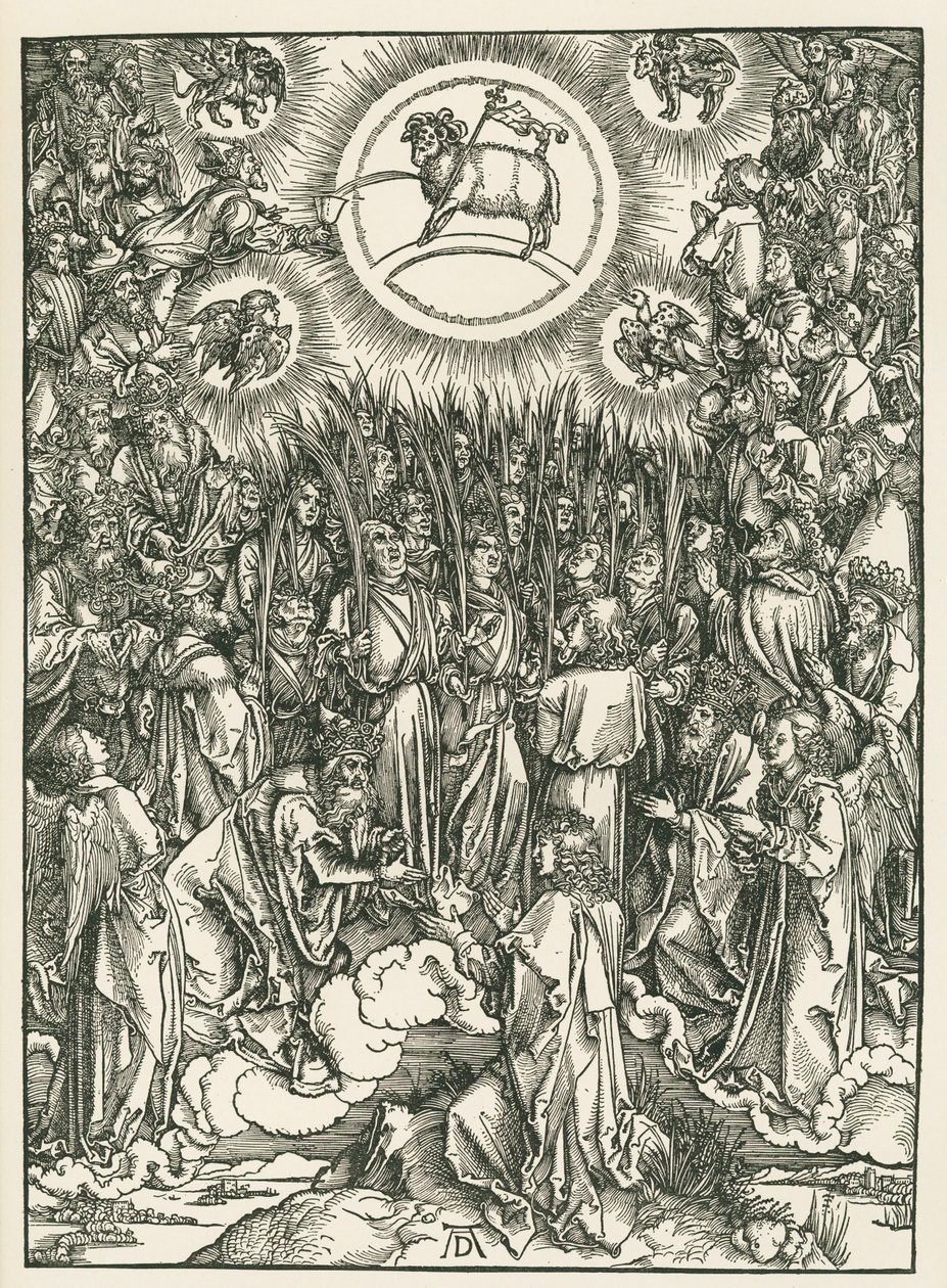 La Adoración del Cordero y el Himno de los Elegidos. El Apocalipsis de San Juan, c.1496-97 (xilografía) de Albrecht Dürer or Duerer