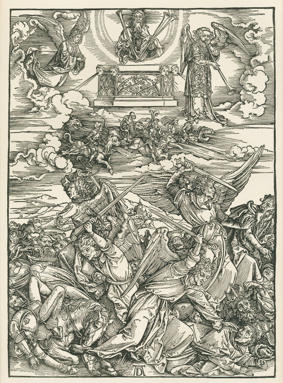 La batalla de los ángeles. El Apocalipsis de San Juan, c.1496-98 (xilografía) de Albrecht Dürer or Duerer