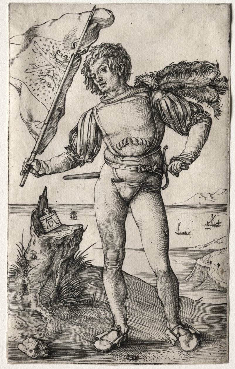 El portaestandarte borgoñón, c. 1500 (grabado) de Albrecht Dürer or Duerer