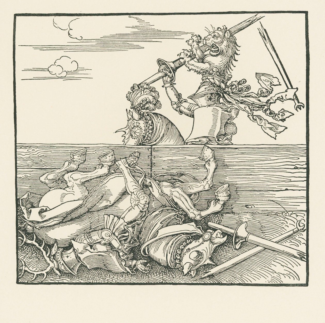 El Torneo Extranjero. Maximiliano ha levantado de la silla a su oponente Jacop de Heri, c.1517-18 (xilografía) de Albrecht Dürer or Duerer